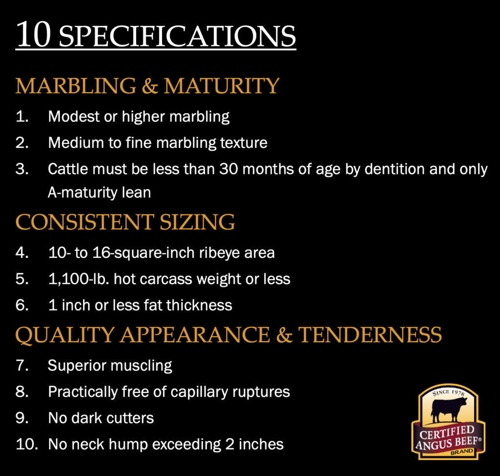 Our 10 Specifications for Quality  Certified Angus Beef® brand - If it's  not certified, it's not the best.