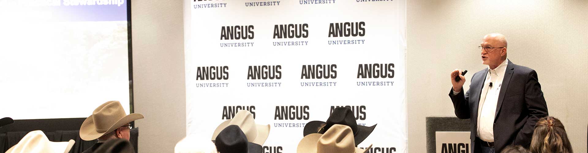 Hugh Aljoe talking about land stewardship at Angus University 2025