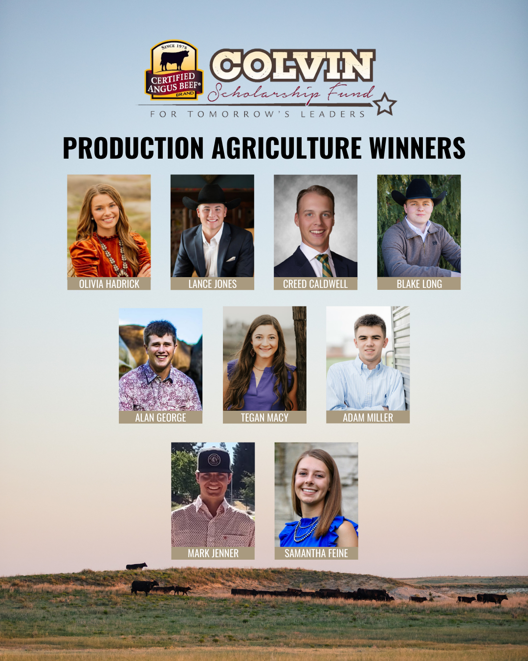 Production Agriculture Colvin Scholarship Recipients 2025