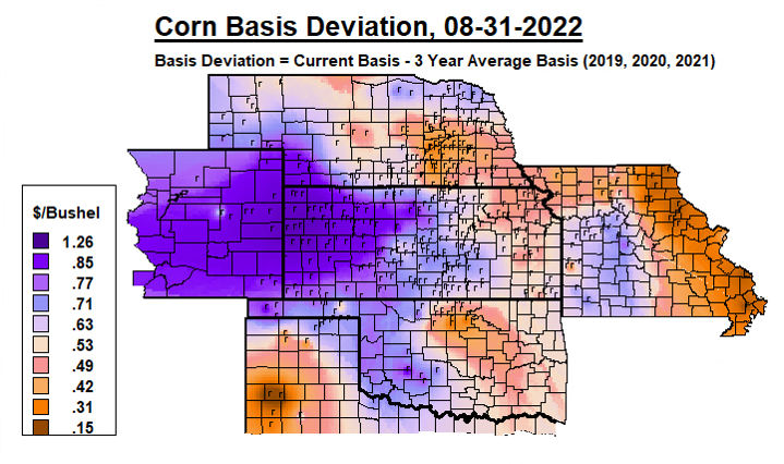 Corn Basis Deviation, August 31, 2022