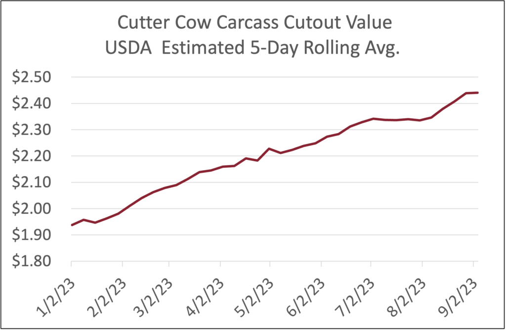 Cutter Cow Carcass Value graph 2023